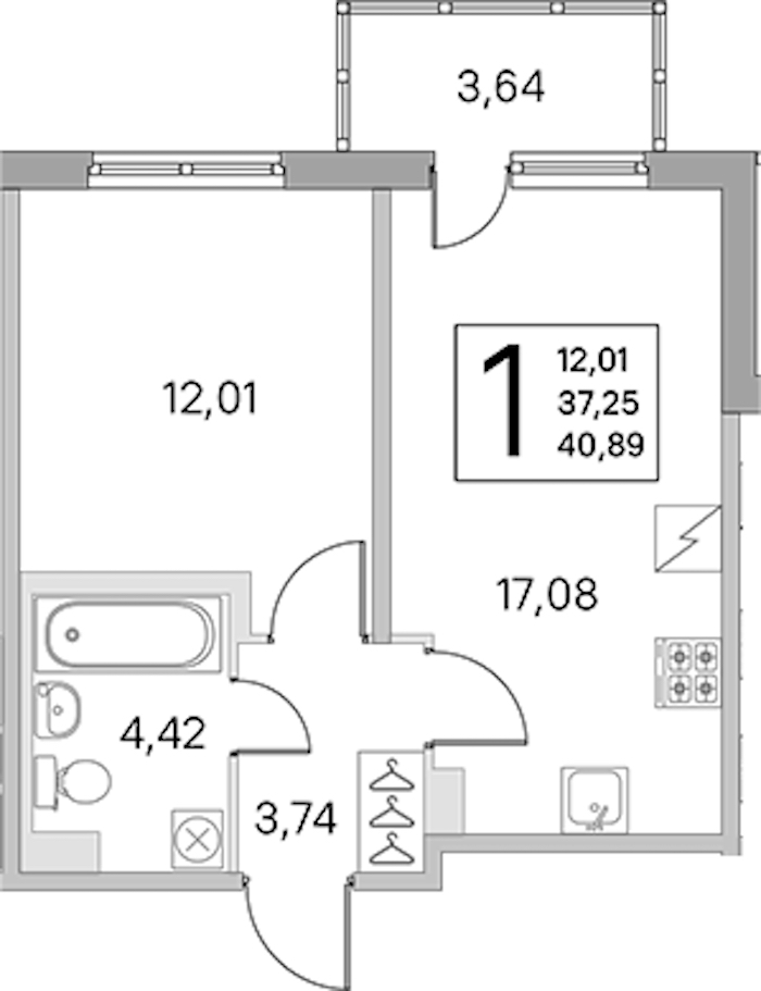 1-комнатная квартира 37.25 м², 1/5 эт., ЖК «ЮгТаун. Олимпийские кварталы»